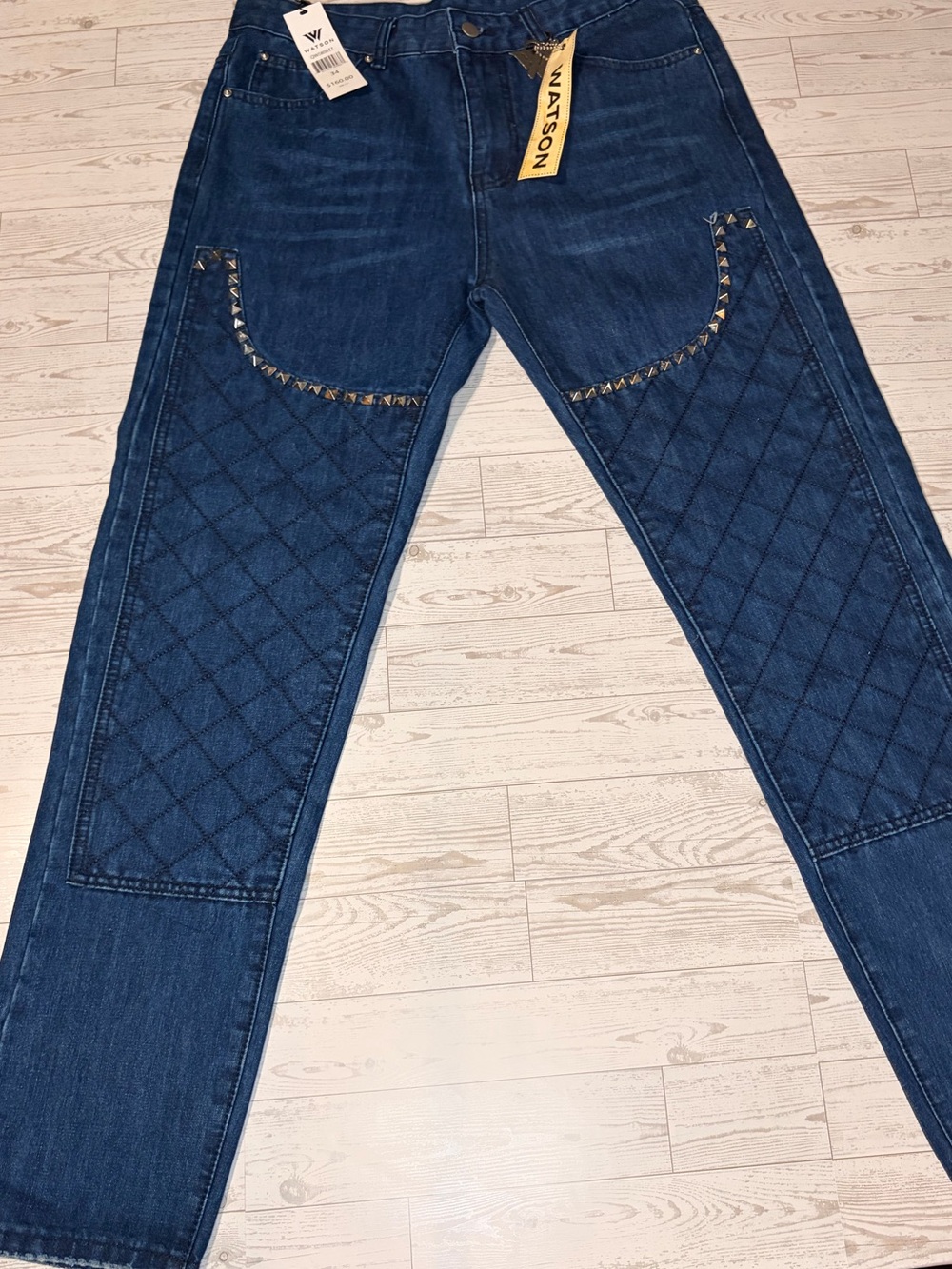 Size 30 Watson Diamond Design Front Studded Trim Jeans - Dark Blue